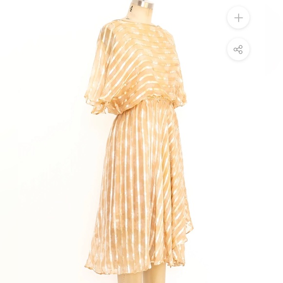 1980's The Silk Farm beige silk chiffon stripped dress, Size 6 - Picture 11 of 11